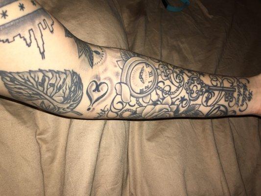 Half of my arm sleeve that Bill has done. I'm always complimented on amazing my tattoos are. Demian and Chris are great too!