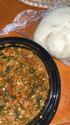 Yam fufu with okra soup