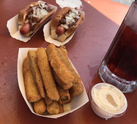 Hotdogs and zucchini fries