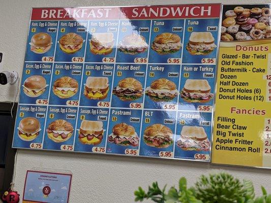 Sandwiches and breakfast items.