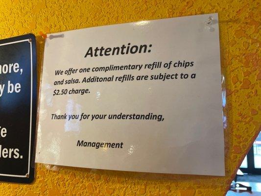 I have never seen where they charge for extra chips and salsa!