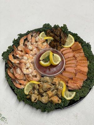 Ultimate platter, smoked salmon, shrimp, mussels, smoked oysters made fresh to order.