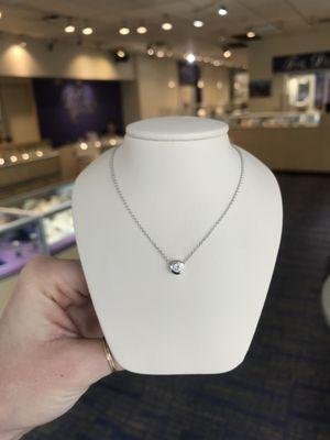 Bezel set Diamond Solitaire necklace in white gold