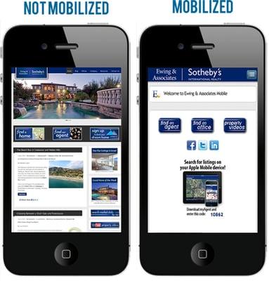 Comparing the standard website on a mobile device and our mobile website for Ewing & Associates Sotheby's International Realty.