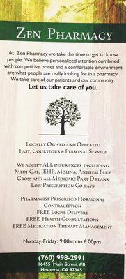 At Zen Pharmacy let us take care of you