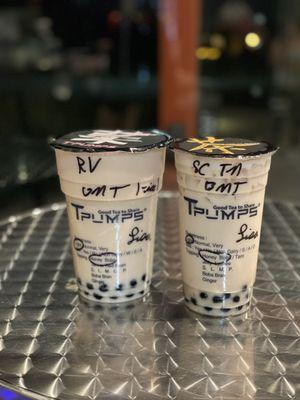 Rose Vanilla Green Milk Tea & Salted Caramel Toasted Marshmallow Black Milk Tea