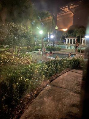 Pool area in the middle of the night