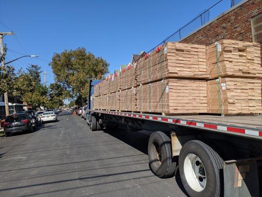 Truckload unfinished wood flooring @ Bklyn warehouse