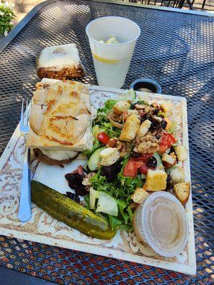 Half salad ( house salad ) + half sandwich ( meatloaf on Swiss onion bread ) + carrots cake dessert  =$16 total