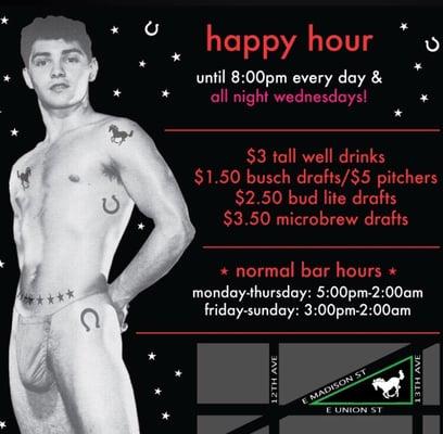 Happy Hour daily til 8 pm and all day long Wednesday's.