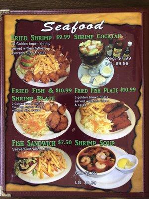 Table Menu 8 Seafood