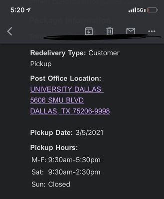 Notice the hours say open until 5:30. I came at 5:15.  They wouldn't give me my package