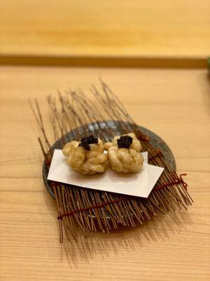 Tempura catfish with caviar