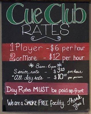 Pricing. Ex: if 4 people are sharing 1 pool table, it's $3/person, per hour.