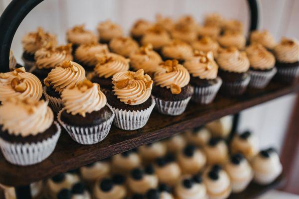 Honey roasted peanut butter on chocolate mini cupcakes