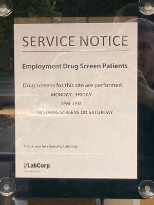 Wrong hours for employment drug testing