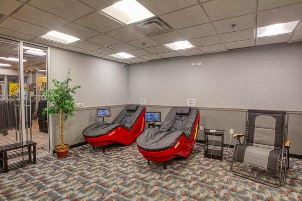 Zen Den with HydroMassage lounges and Normatec products.