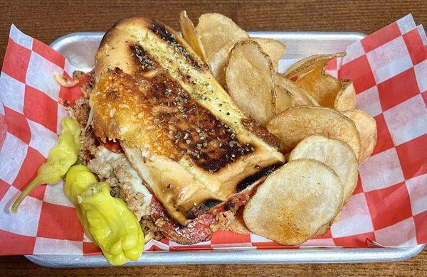 Stromboli with house chips.