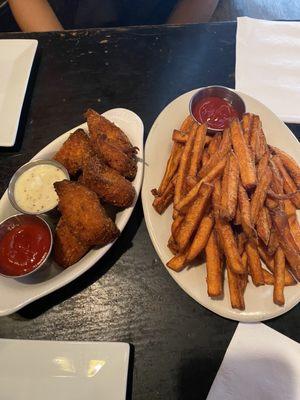 Chicken tenders and sweet potato fries