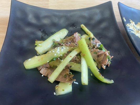 Cucumber and spicy beef!