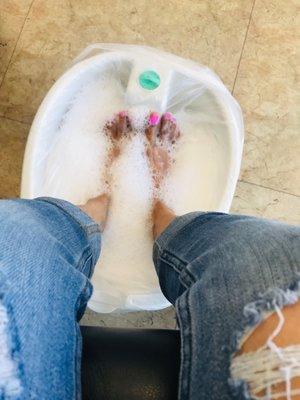 Soaking my feet before pedicure.