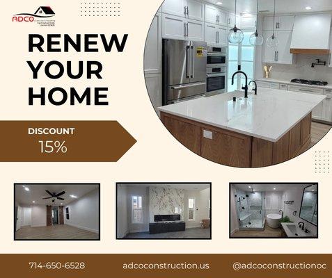 Start the year by renovating your space!  Take advantage of our 15% discount on all residential and commercial renovations.