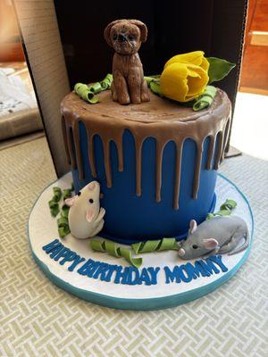 Customized cake with some of my mom's grand fur babies