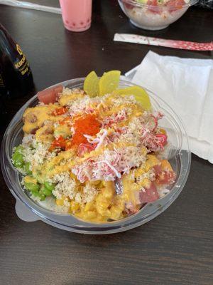 Rice Bowl with 3 Protein Marinated Tuna, Spicy Tuna, Ahi Tuna