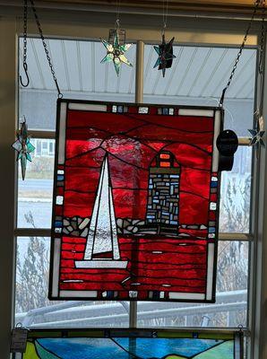 Stained glass window art by local artist Kelly Dalton