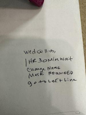 3/7/23 no appt made, 1.5 hour wait