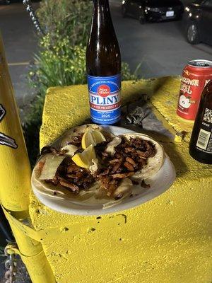 Best Al Pastor tacos in San Jose.   Disclaimer: they don't sell Pliny.