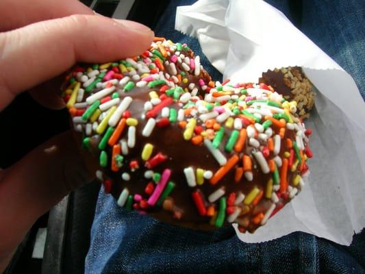 my favorite donut: regular cake donut with chocolate and sprinkles