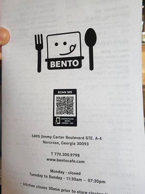 Front of Menu