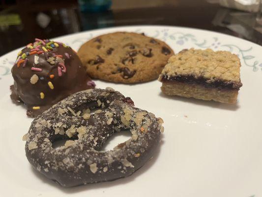 Baked goodies, toffee pretzel was my favorite!