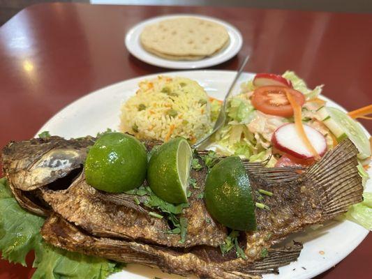 Tilapia with rice and salad