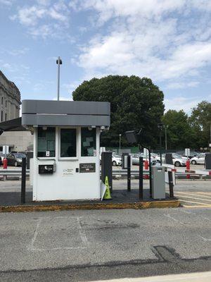 To get into the parking lot with a car, you'll have to pay a fee here but you can walk in here then out to front of the museum!