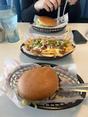 Hamburger, Mickey, and Irish nachos