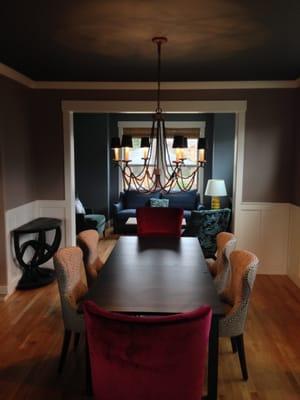 View Ridge home. Visual Comfort chandelier. Lee industries Chairs