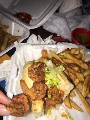 Po boy with burnt shrimp.