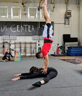 Fancy stretching at Circus Center with Xiaohong!