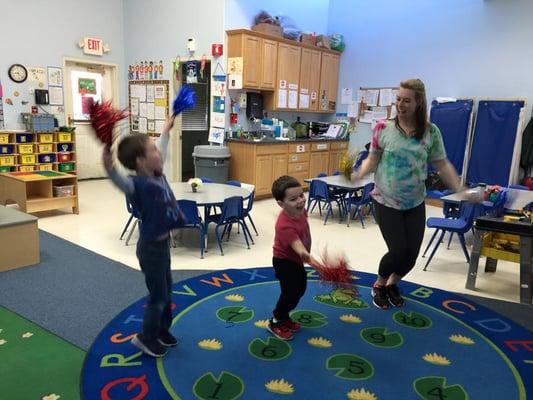 Dancing with our dance teacher, Ms. Stephanie.