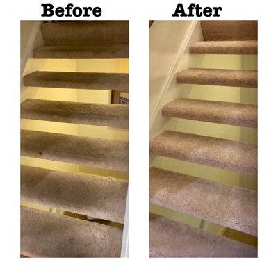 Before (left) and After (right) of stairs carpet install. So fresh and precise!