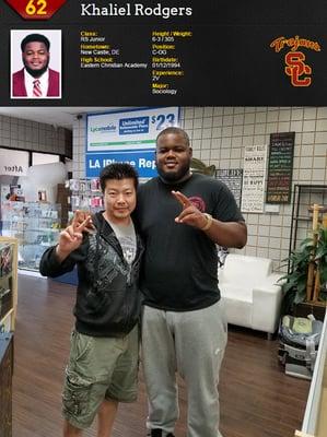 with Khaliel Rodgers. USC Trojan Football Player #62