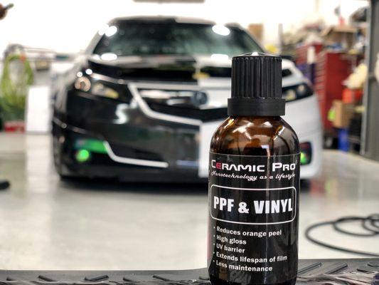 Vehicle getting protected with the best. Ceramic Pro for PPF and Vinyl