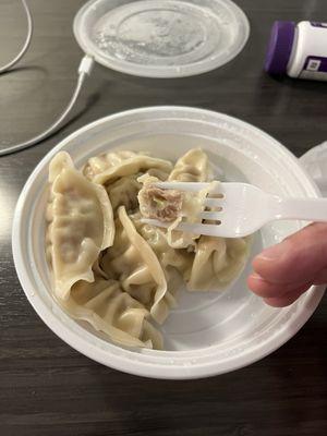 Steamed dumplings. Not East Coast filling but still tasty, just the right amount of ginger. Reminded me of gyoza.