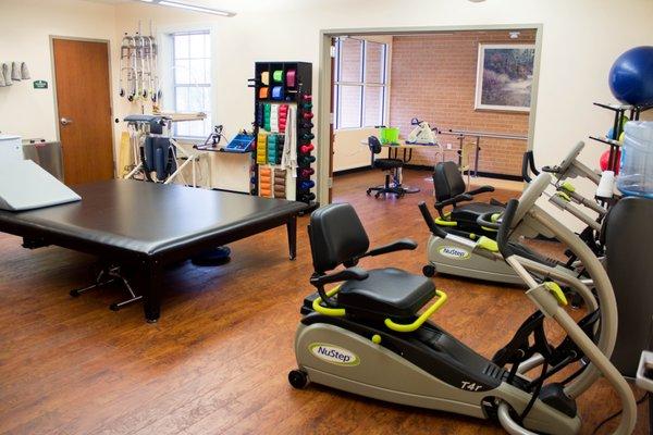 The rehab gym in the skilled nursing unit has brand new, state-of-the-art equipment.