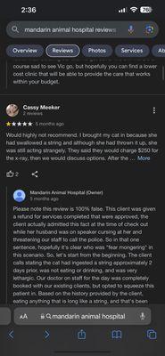 Customer review on google