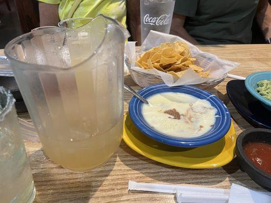 Drinks and bean dip.