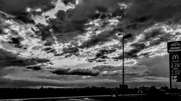 © trucker Kev the paid tourist 2019  a black and white enhanced edit by me of Illinois farmland Skies