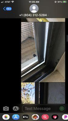 This is just one window with the dirt in the sill and the dirt on the window ledge that they "professionally" cleaned prior to my move in.